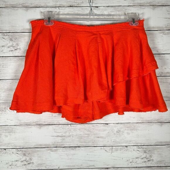 Free People Waterfall Skort Shorts  Layered Mid-rise Orange Linen/Viscose M NEW - Picture 3 of 7